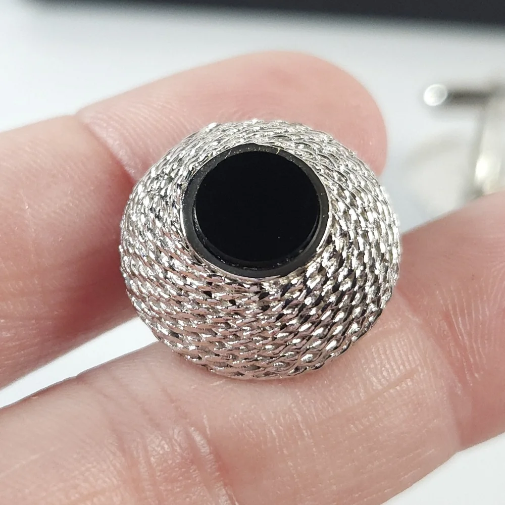 Vintage Swank Silver & Black Onyx Cuff Link Tie Lapel Pin Browning Fifth Avenue